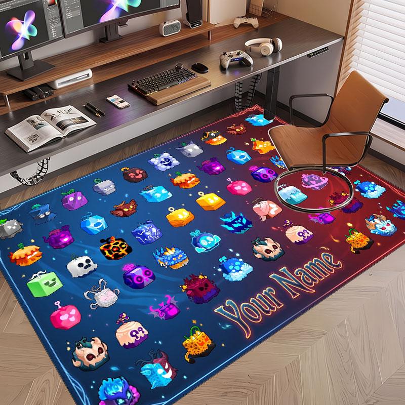 Custom Name Text Crystal Velvet Rug,Blox Fruits Soft Plush Decorative Non Slip Floor Carpet