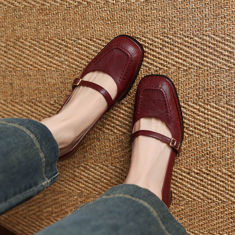 Krazing Pot Sheepskin Square Toe Size 40 High Heels Metal Buckle Decoration Fashion Gladiator Autumn Pumps