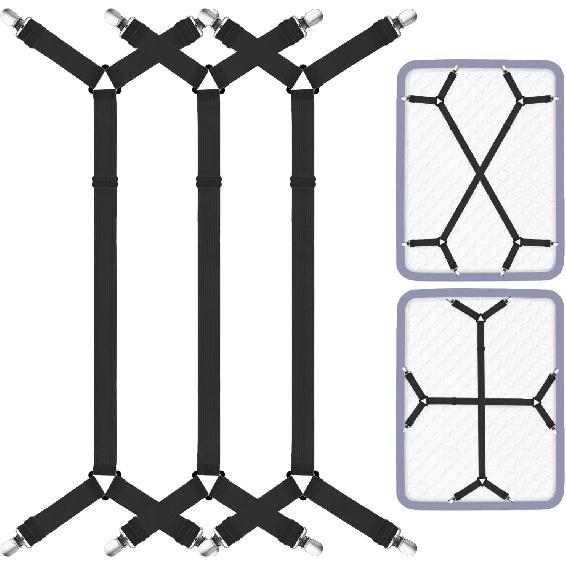 Bed Sheet Straps, 3 Pcs Bed Sheet Holder Straps Elastic Adjustable Fitted Sheet Clips Fasteners Keep Sheets Stays in Place for Mattress Cover, Sofa