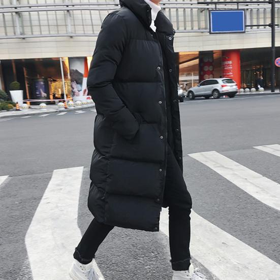 Men Jacket Hooded Solid Color Long Sleeve Coldproof Winter Thicken Cotton Padded