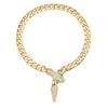 Elegant Short Diamond-Studded Green Snake Head Choker with Adjustable Magnetic Clasp