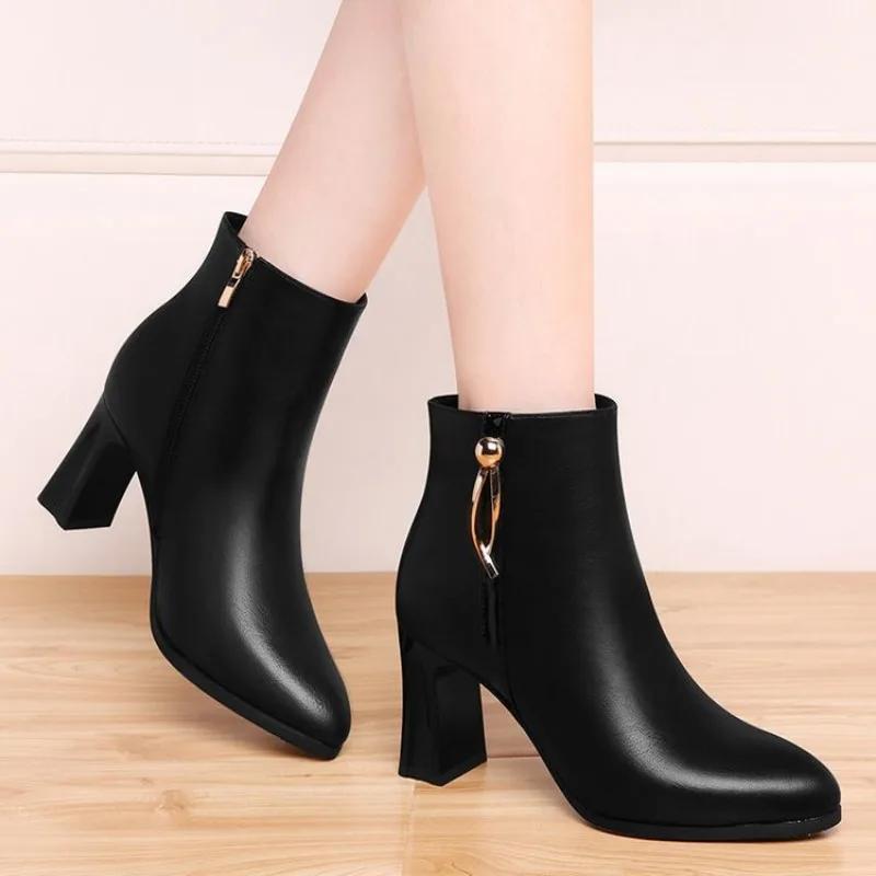 Ankle Boots for Women High Heels  New Pointed Toe Women's Boots Simple Black Zipper Boots  Fashion Platform Shoes Female