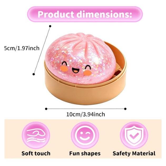 Squishy Dumpling Glitter Cutie Stress Relief Toy, Anti-Stress Pouch, Random Color, Kawaii Style, 10 Cm