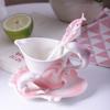 Keramische Mok met Schotel en Lepel, Porseleinen Koffiemok met Handvat, Dolfijn Zeegolf, Cappuccino Latte