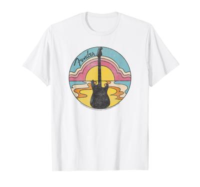 Fender Camiseta Contorno Pôr do Sol Guitarra Praia