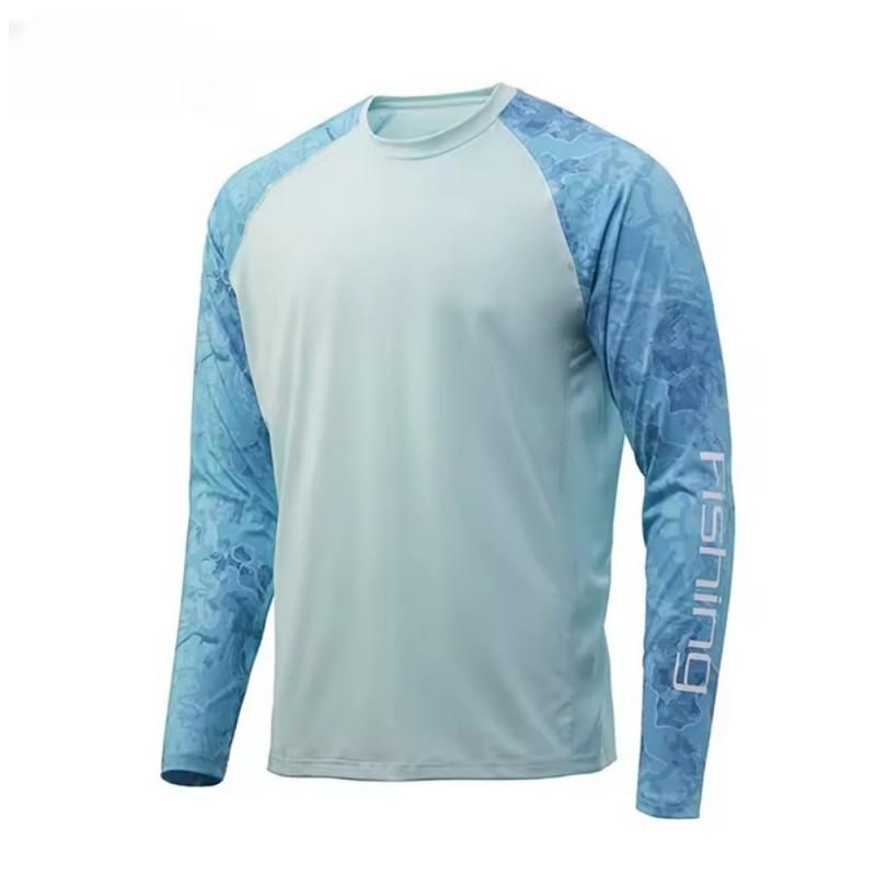 Mens Long Sleeve Crew Neck Fishing Shirt UV Protection Quick Dry Breathable Outdoor T-Shirt Fall