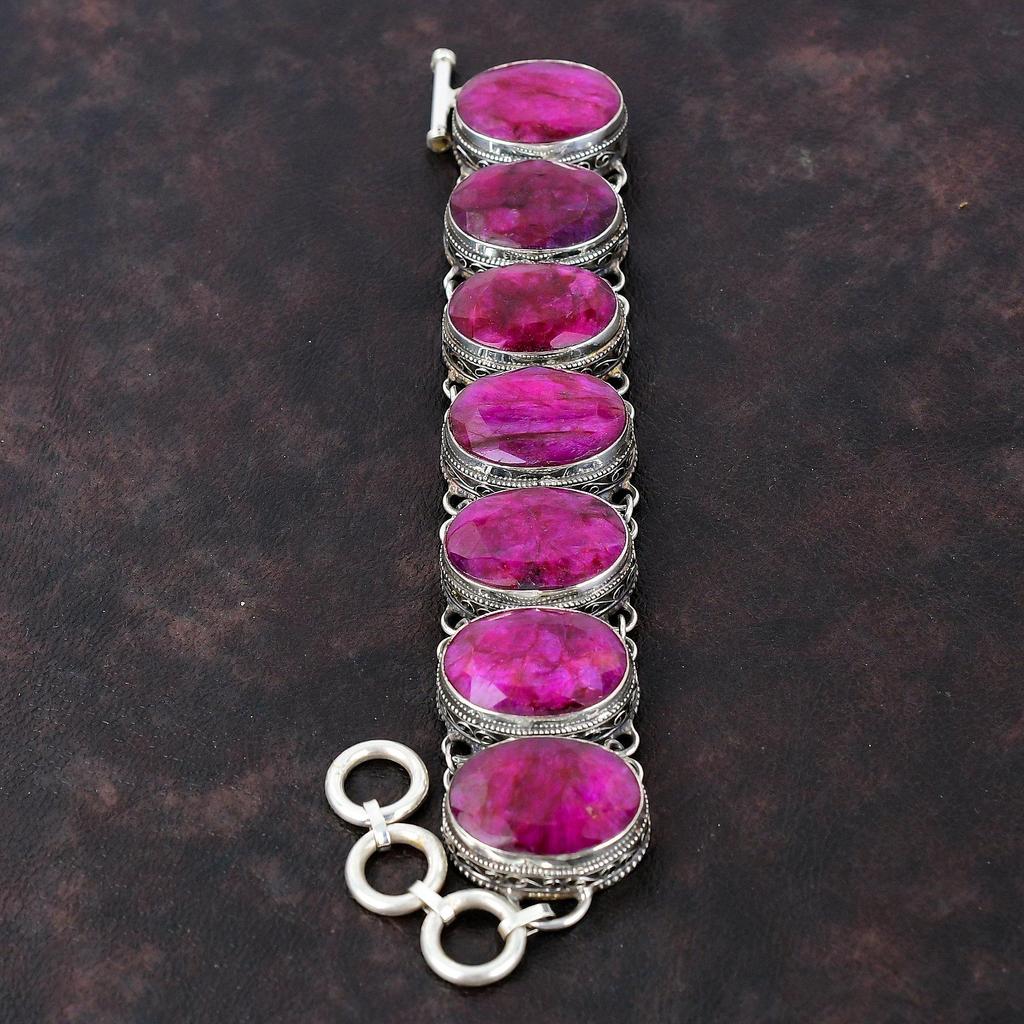 Faceted Kashmir Ruby Bracelet 925 Sterling Silver Bracelet Adjustable Chain Bracelet Vintage Bracelet Wedding Gift Handmade Gemstone Jewelry