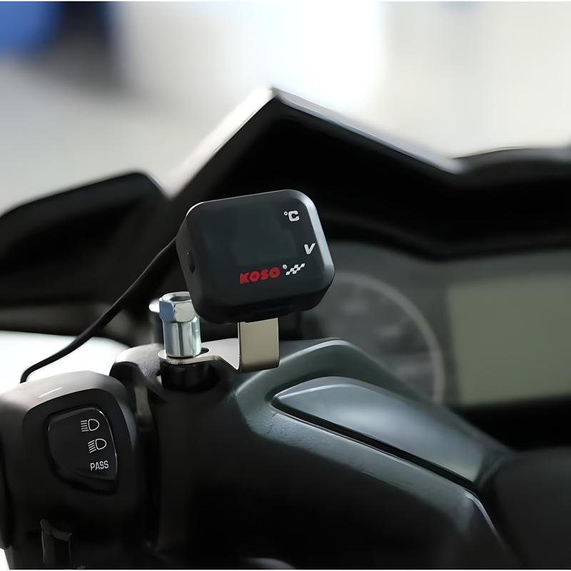 KOSO Cylinder Head Temperature Gauge Motorcycle Universal Cylinder Temp Volt Phone USB Charging 3 In 1 Mini LCD Digital Meter