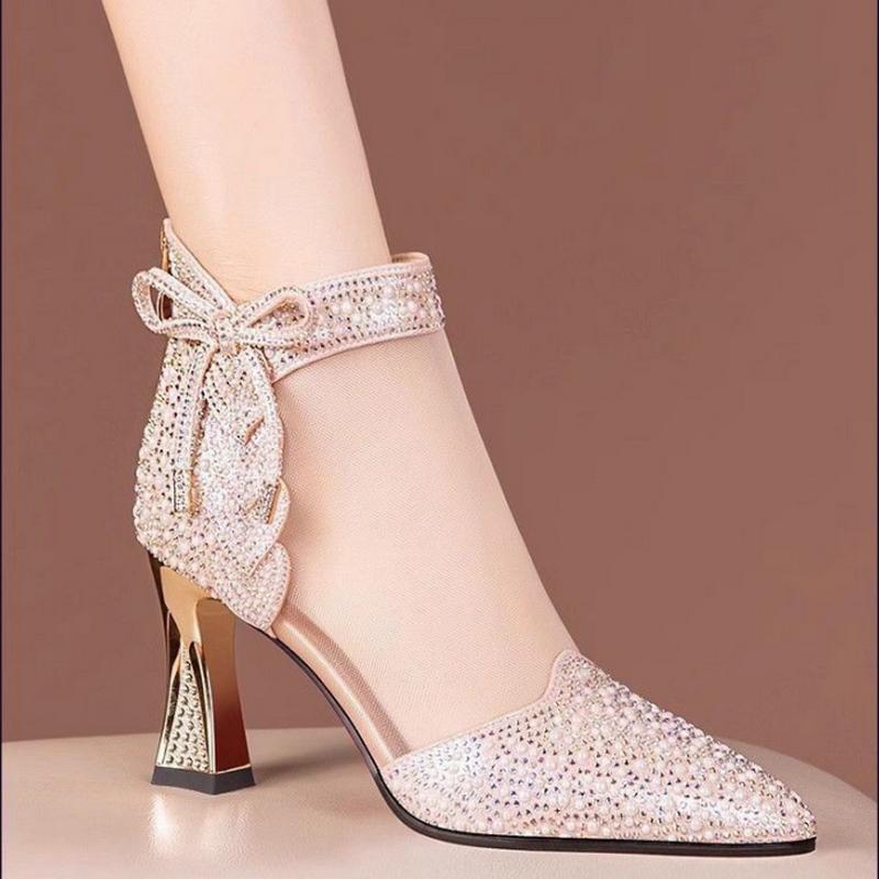 

Женские сетчатые босоножки-ботильоны FHC 2024, Летняя обувь из кожи на высоком каблуке, Острый носок, Ажурные, Застежка-молния сзади, Шампань, Черный, Дропшиппинг 34 шампанского