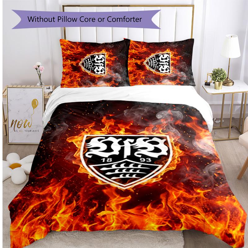 Set Lenzuola Stampato Calcio VfB Stuttgart 3 Pezzi, Comodo Set Copripiumino per Camera da Letto Amico della Pelle
