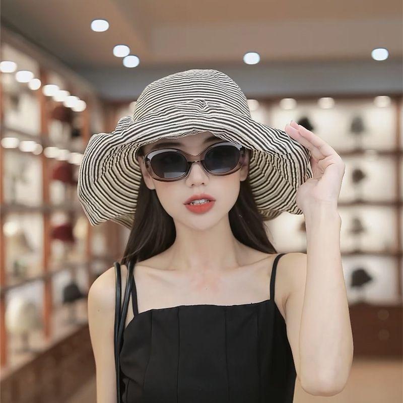 

WTEMPO Широкополые полосатые солнцезащитные шляпы женские весна-лето на открытом воздухе дышащие складные пляжные походные солнцезащитные шляпы 1pc бежевый
