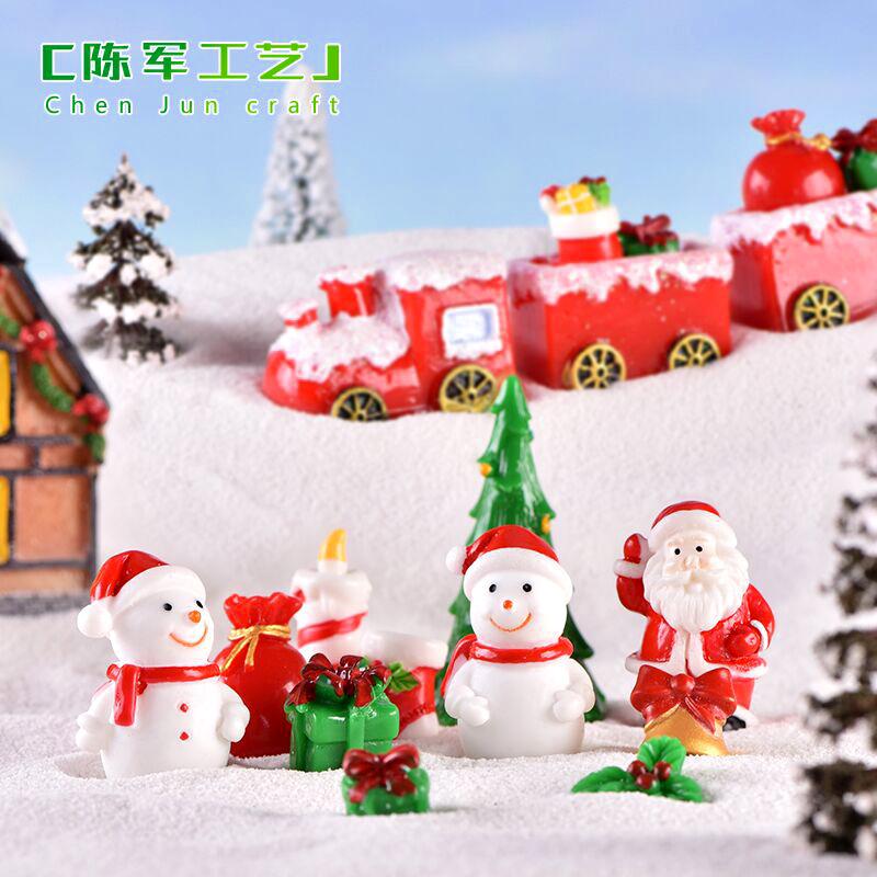 New Santa Claus snowman train micro-landscape snow scene decoration candle gift socks bell resin crafts santa number 9
