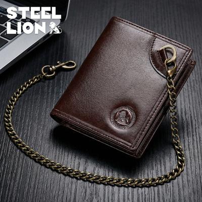 Herren Geldbörse aus echtem Leder mit 16 Kartenfächern, RFID-Blockierung, Ausweisfenster, vertikale Bifold-Geldbörse für Herren mit Vintage D-Ring, klassischer Stil