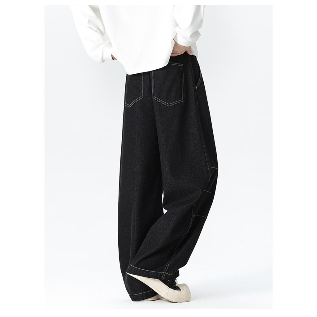 Men's Spliced Curved Pants, Loose Straight Leg Casual Jeans