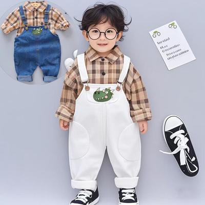 Children's Clothing Set, Boys' Spring and Autumn, Children's Cartoon Bear Overalls, Two-piece Set