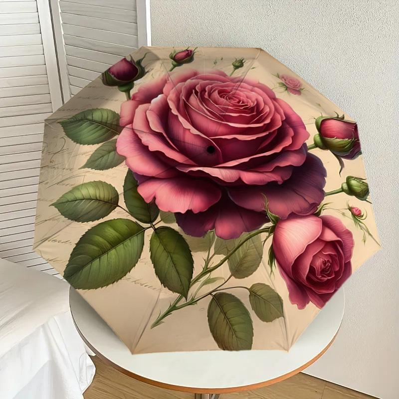 

1pc Rose Bouquet Automatic Folding Umbrella, Heavy-Duty 8-Rib Construction, Perfect for Everyday yy251114129