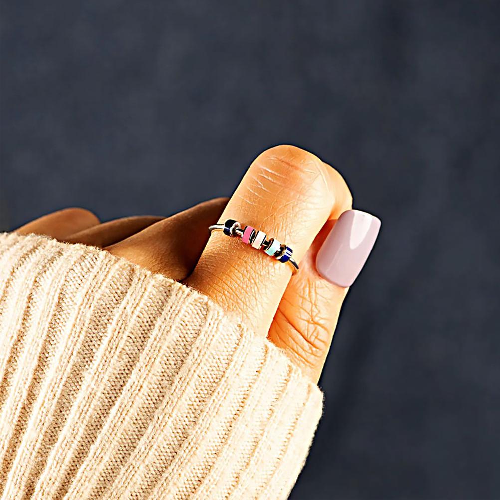 Rotační smaltovaný prsten 316L nerezová ocel Úzkostný prsten na prst s korálky Otevřený prsten Prsten pro úlevu od úzkosti pro ženy dívky