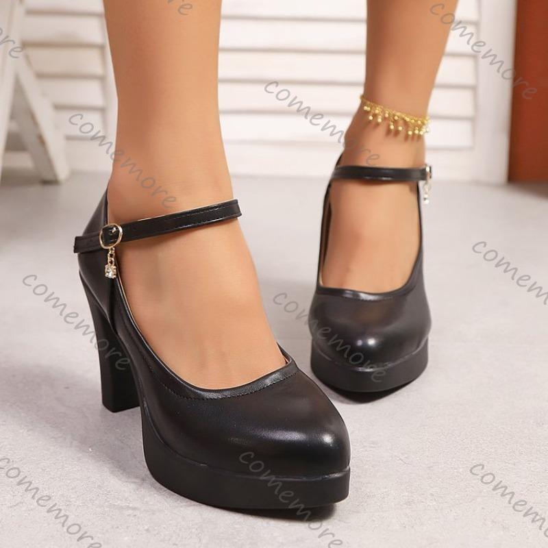 Fashion Comemore Round Head 9CM Super High Heel Single Shoes Spring Autumn New Professional Work Pumps Shoe Solid Chunky Heels for Women