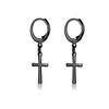 2pcs/set Black Or Silvery Unisex Punk Stainless Steel Cross Cone Feather Chain Pendant Hoop Earrings Ear Stud Jewelry Set