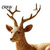 Elegant Holiday Decorations Reindeer Resin Figurine, Faux Wood Grain Christmas Deer Statue, Decorative Statues Vintage Tabletop Ornament for