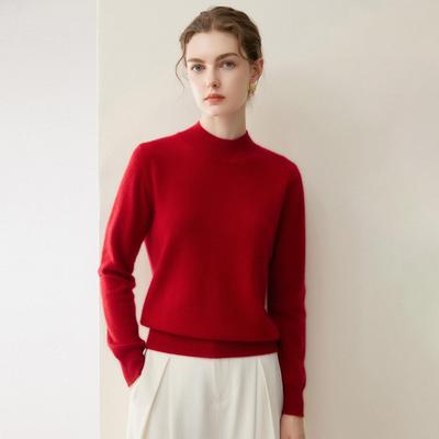 Lekasha Women's 100% Pure Cashmere Half-High Neck Pullover Knitwear for Autumn and Winter