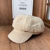 British retro plaid woolen newsboy hat women's metal standard octagonal hat beret autumn and winter cap modifying face shape