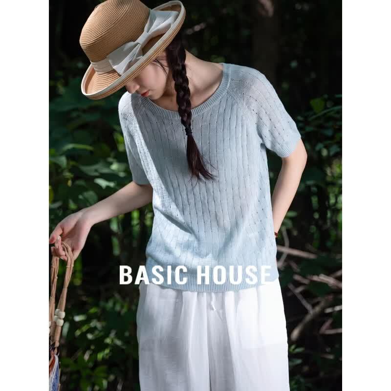 Basic House Women s Tencel Knit Short Sleeve Top S