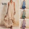 Skin-friendly Fabric Dress Summer Sleeveless Maxi for Women, Deep V Neck Layered Ruffle Skirt Mesh Patchwork Long Dress, A-line Flowy Beach