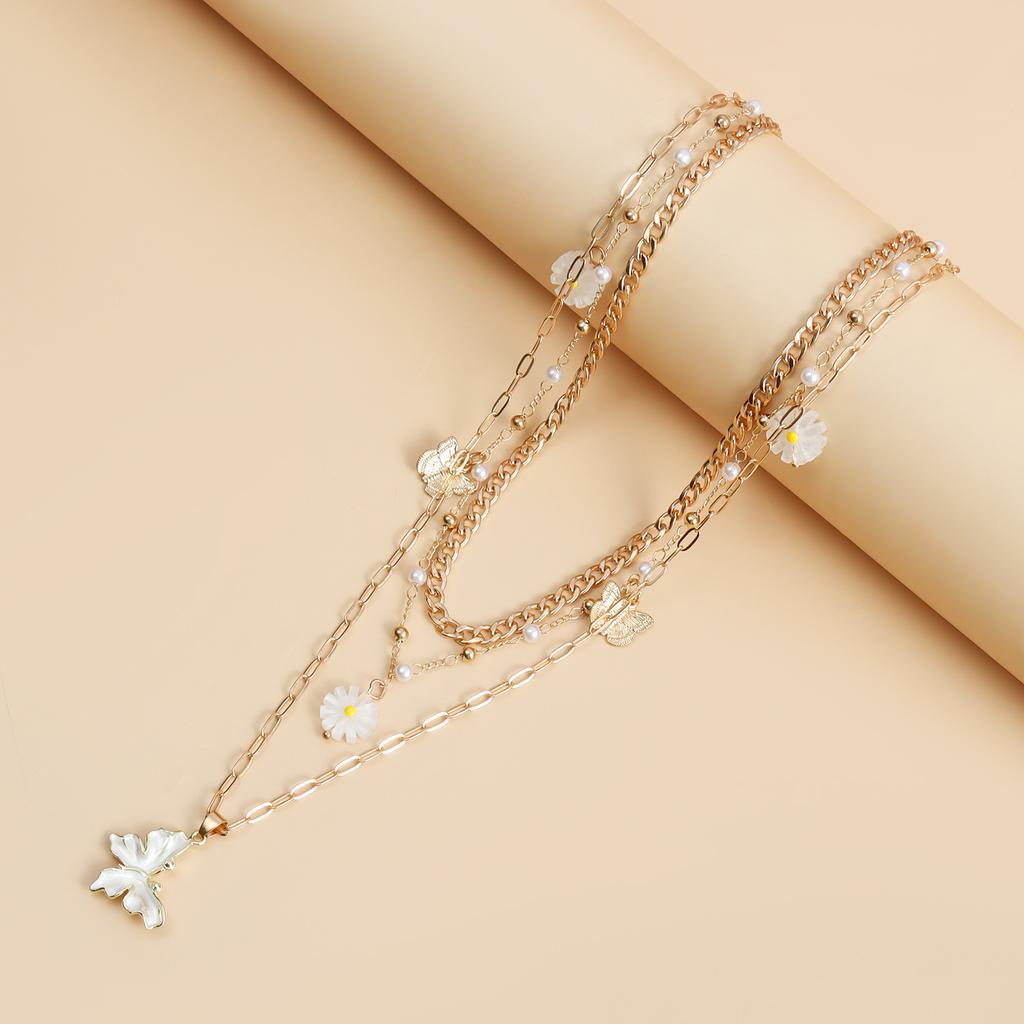 Accessories Bohemian Drip Butterfly Flower Elements Clavicle Chain Vintage Trend Multi-Layer Necklace