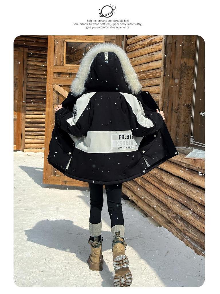 Stylish Girls' 2025 Ski Suit with Velvet - Korean Winter Jacket for Kids