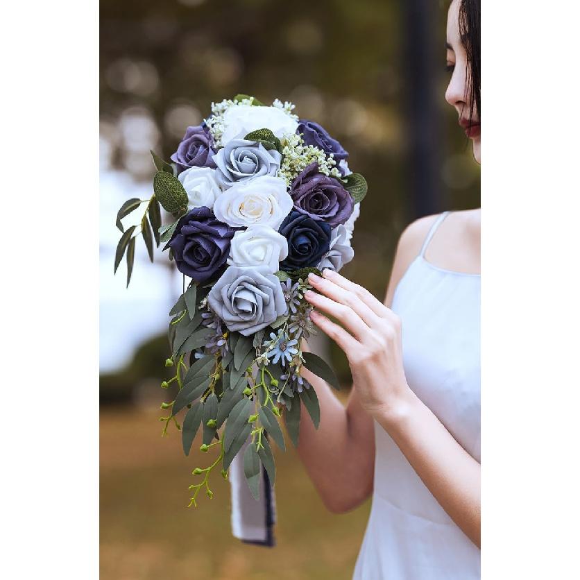 10 inch Water Drop Shape Bridal Bouquet Bridesmaid Bouquet Luxury Blue Roses Wedding French Rustic Vintage Wedding, Romantic Wedding Ceremony,