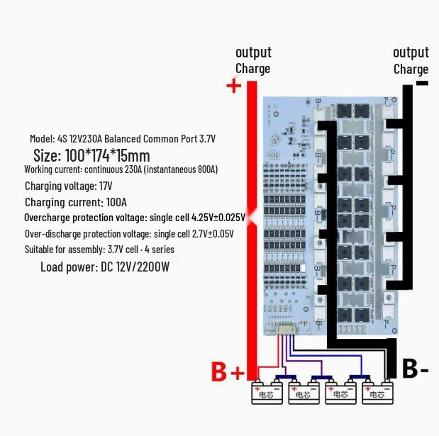 12V Lithium Battery Protection Board: 3-4 Series, High Current Equalization (100A, 200A, 300A), 3.2V Lithium Iron Compatibility.