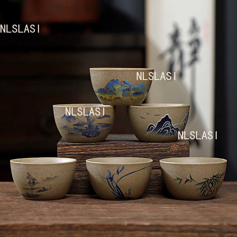 6pcs 70ml Kung Fu Little Tea Cup Household Ceramic Tea Cup Chinese Coarse Pottery Tea Bowl Drinking Utensils Teaset Accessories