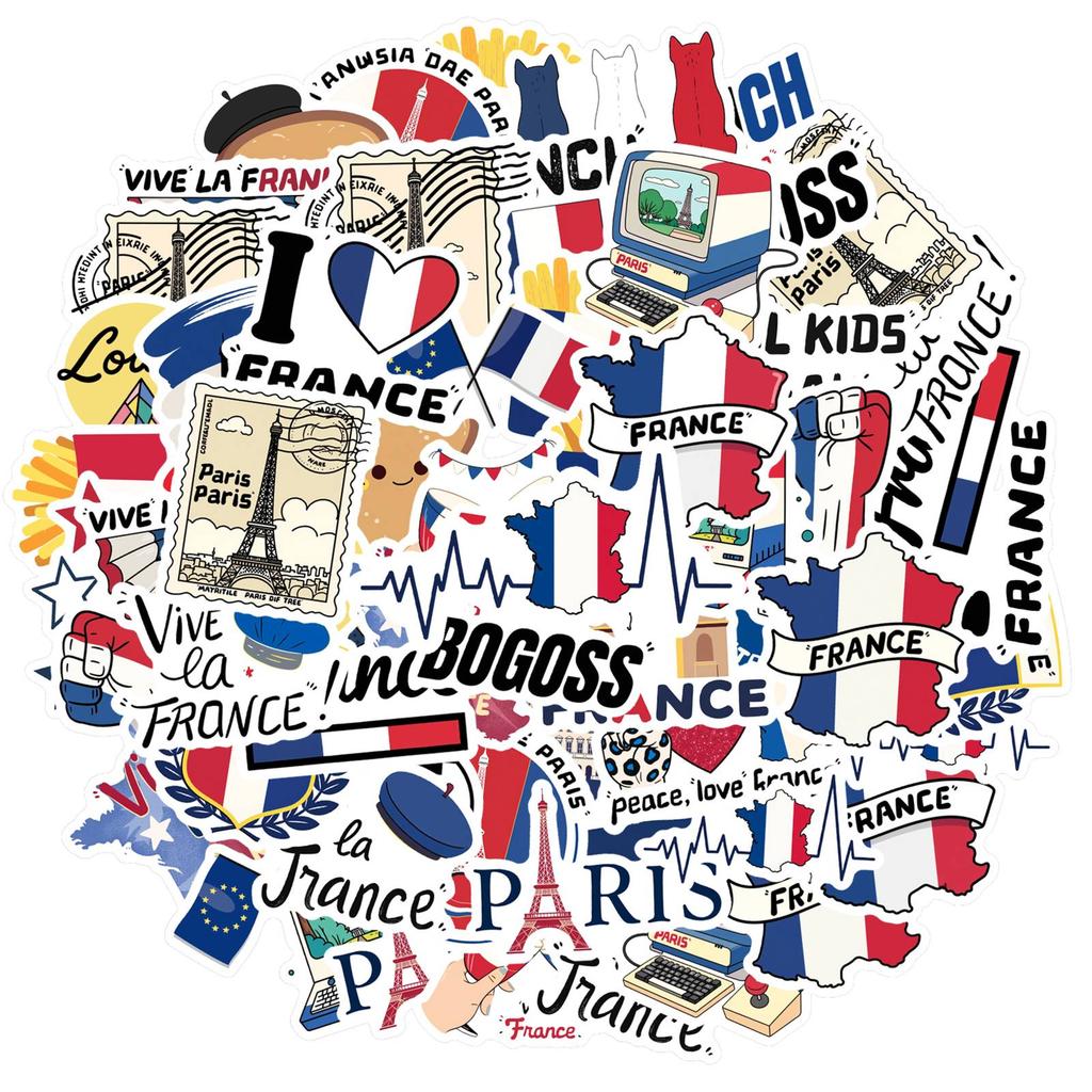 35pcs-50pcs Cartoon French Flag Stickers Travel Eiffel Tower French Stickers Stickers For DIY Phone Laptop Scrapbook Bike