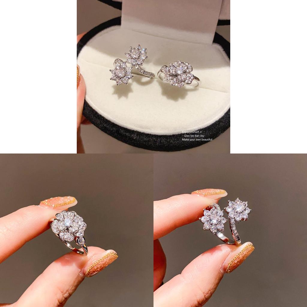 Zircon Flower Minimalist Silver Tone Ring For Ladies Casual Dress Accessory