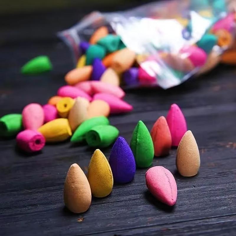 60pcs Backflow Incense Cones for Waterfall Mixed Natural Scents Waterfall Incense Burner Holder Gift Ideal for Yoga Aromatherapy