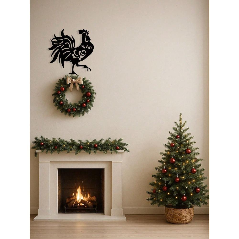 Metal Rooster Wall Art, Black Iron Indoor Outdoor Sculpture, Farmhouse Home Decor Gift for Chicken Lovers, Waterproof Rustproof Hanging Ornament