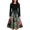Women's Fashion Round Casual Slim Fit Christmas Print Large Swing Long Sleeve Dress