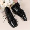 Women'S Fashionable Square Toe Block Heel Ankle Boots - Black, Lace-Up, Mid-Calf, Synthetic, Stylish for All Seasons, Casual To Semi-Formal Wear