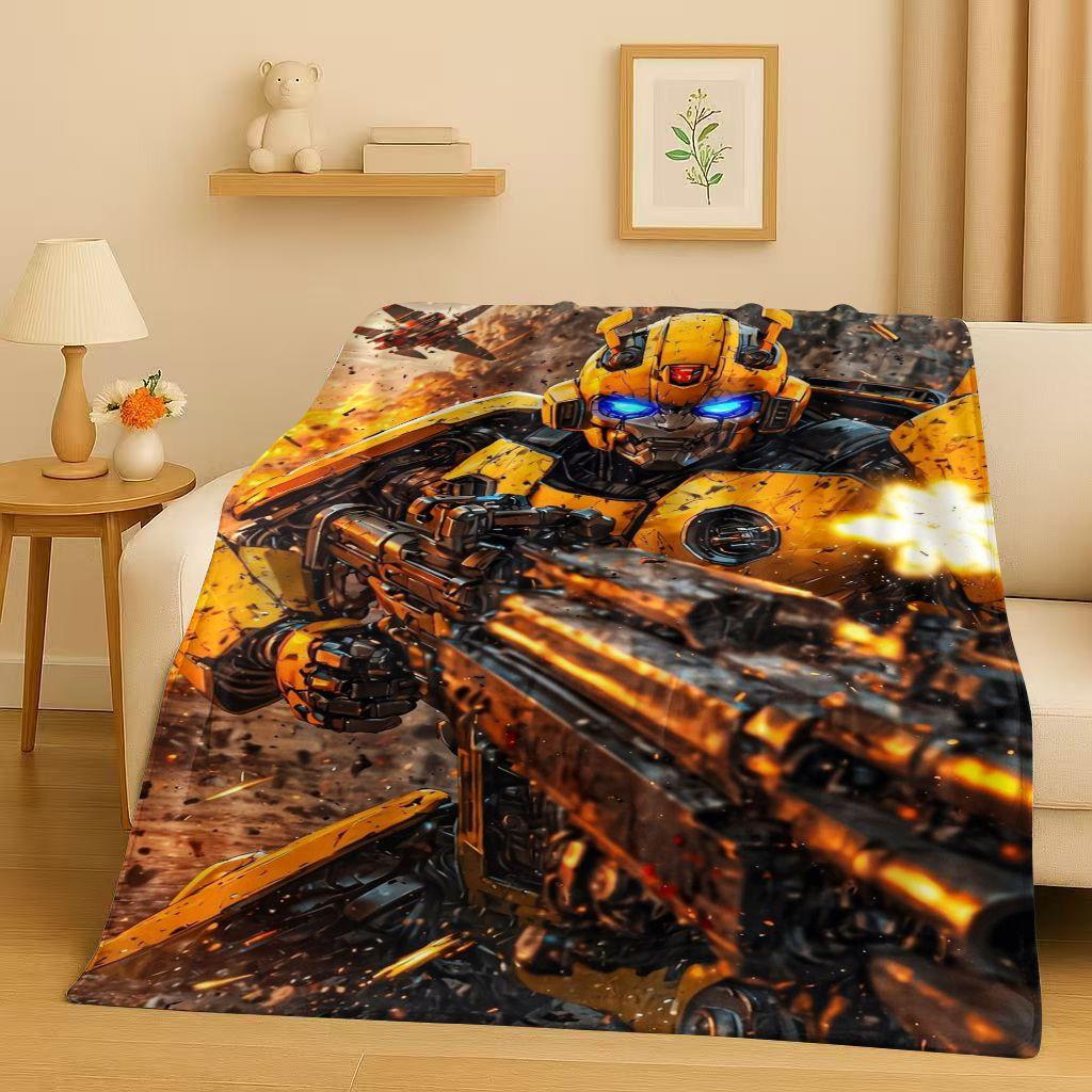HD Cartoon T-Transformers Optimus Prime Bumblebee Flannel Blanket,Soft Warm Plush Throw for Home Bedroom Bed Sofa Cover Office