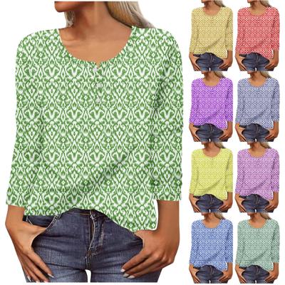 Damen Neues Button-Down-Modedruck-T-Shirt mit langen Ärmeln, schmales Oberteil, lässige Oberteile