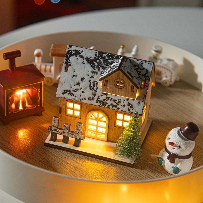 Weihnachtsdekoration Hausfiguren Weihnachten Leuchtet im Dunkeln Hauszubehör Neujahr 2025 Heimparty-Deko Navidad Ornament