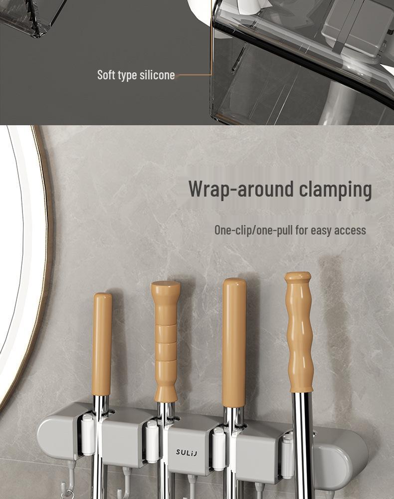 Dweil- en Bezemhouder: Klem voor Wandmontage zonder Boren - Multifunctioneel Opbergrek voor Badkamer & Keuken