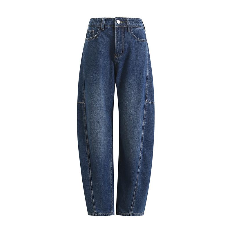 Women Deconstructed Seam Banana Jeans Mid Waist Loose Curved Cocoon Wide Leg Denim Trousers