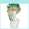 Dr Stone Ishigami Senkuu Cosplay Wig With Green Gradient Short Hair For Character Role Play