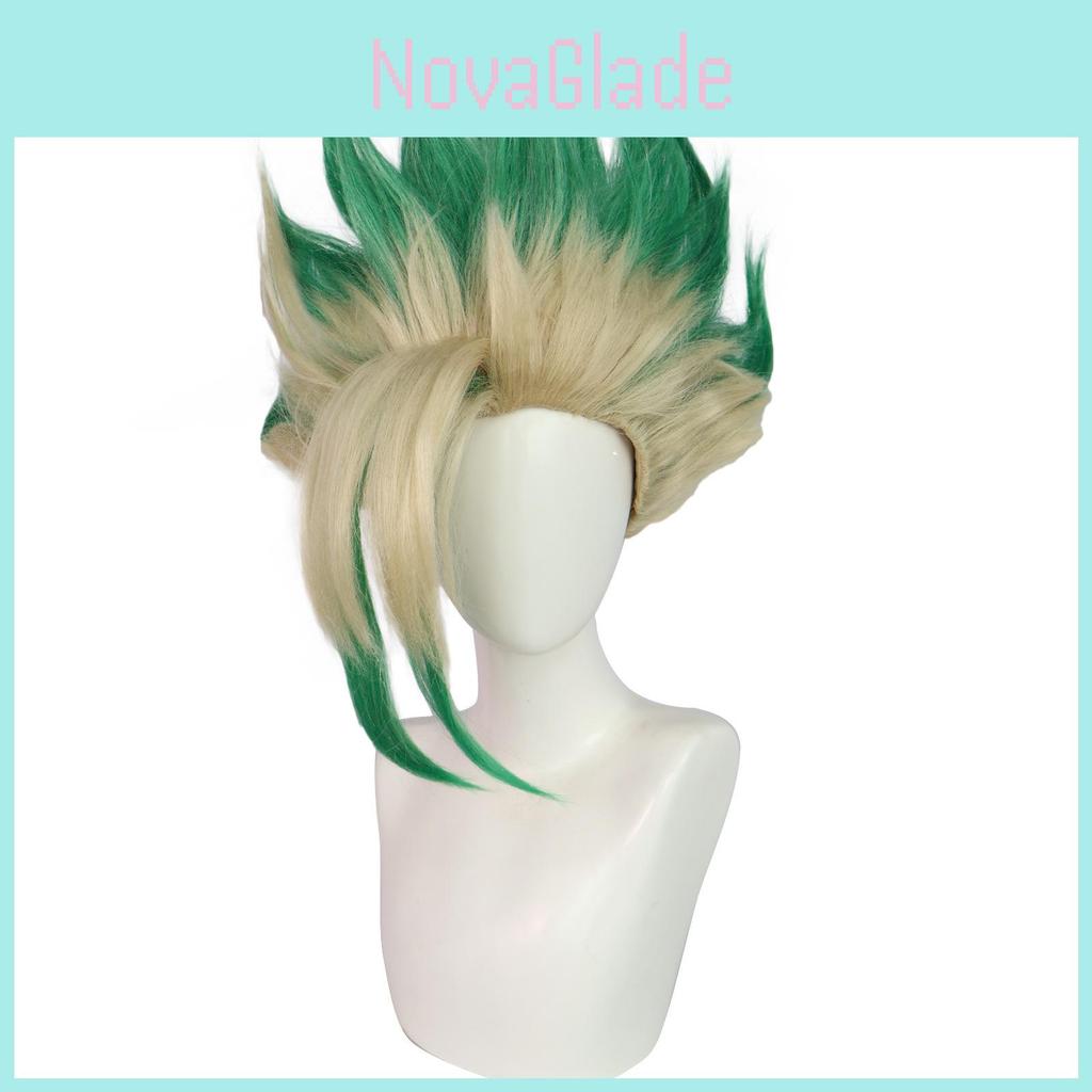 Dr Stone Ishigami Senkuu Cosplay Wig With Green Gradient Short Hair For Character Role Play