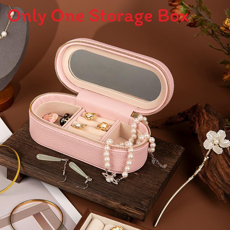 Jewelry Storage Box Pu Material With Mirror For Travel And Gifting