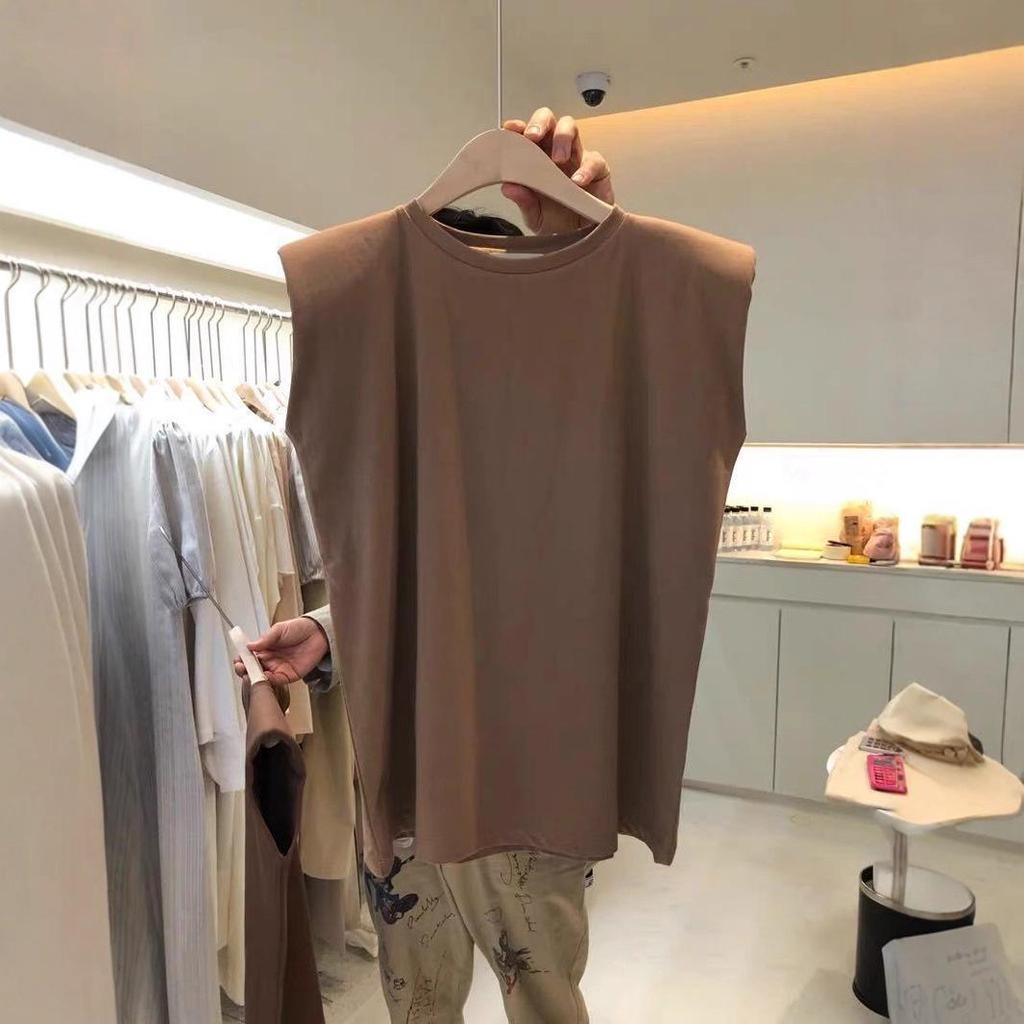 2025 Women's Summer Loose Round Neck Sleeveless Solid Color Vest Top