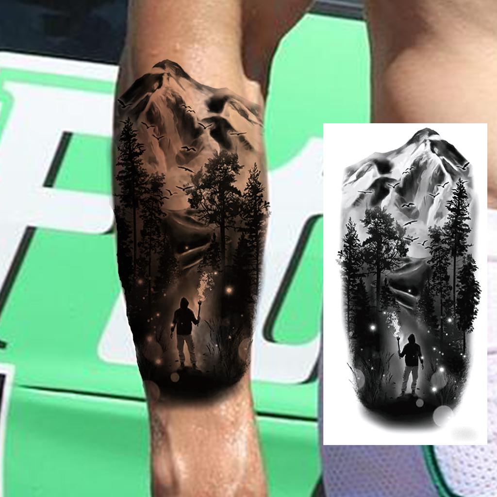 1 Sheet Death Skull Lion Temporary Tattoos For Men Women Adults Fake Wolf Skeleton Tattoo Sticker Sleeve Black Zeus