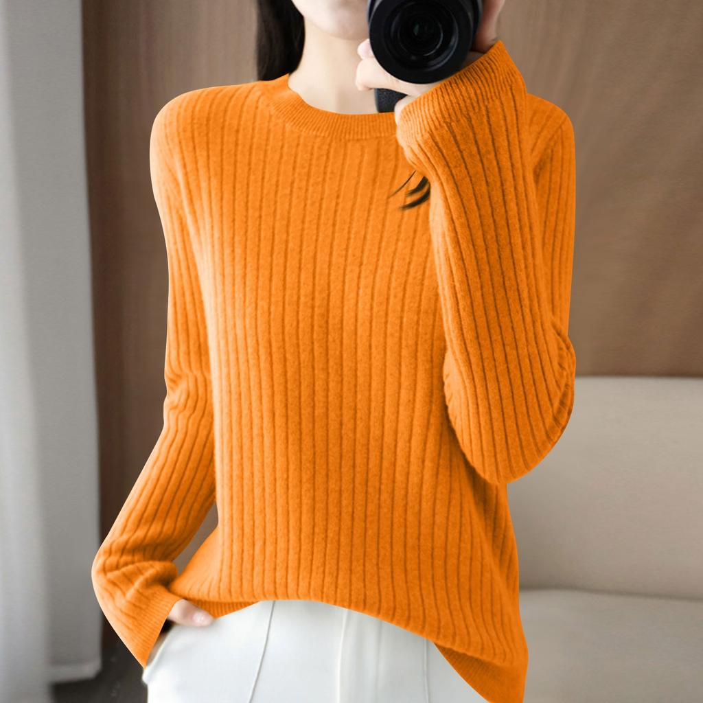 Damenmode Locker Gestrickter Pullover Unterhemd Rundhals Pullover Langarm Einfarbiges Oberteil